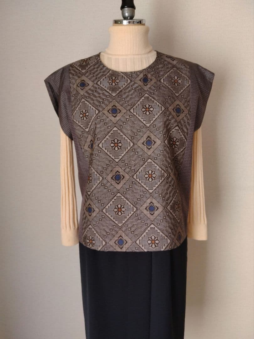 大島紬リメイクワイドパンツ ベスト セットアップ 龍郷