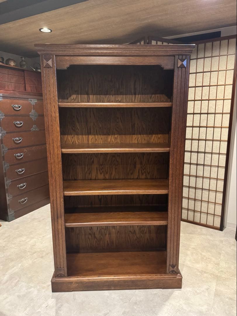 上質な重厚感☆国産旭川家具 EZO 飾り棚 本棚 ナラ材 高さ150cm