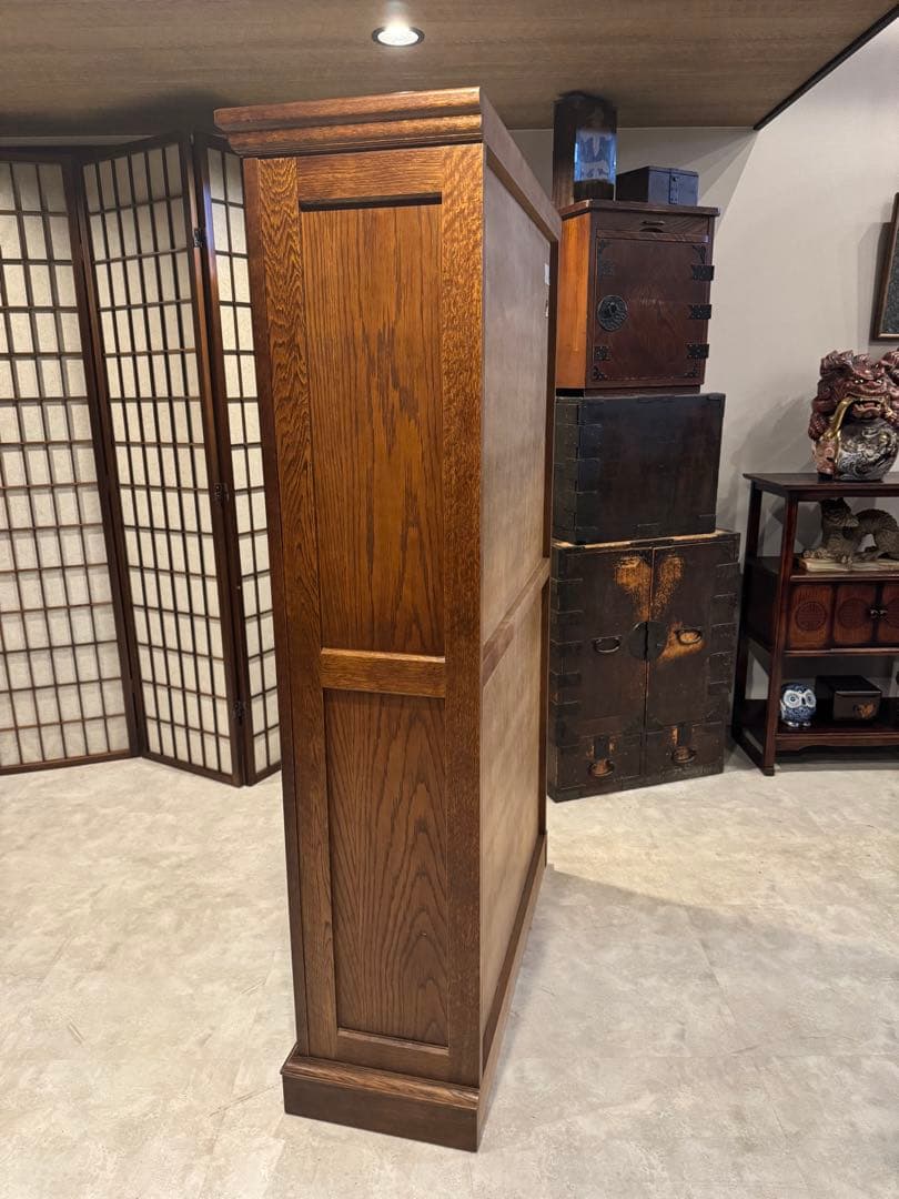 上質な重厚感☆国産旭川家具 EZO 飾り棚 本棚 ナラ材 高さ150cm