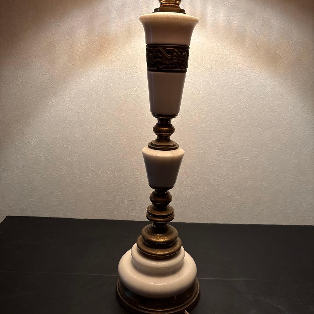 アンティークランプミルク色真鍮大理石