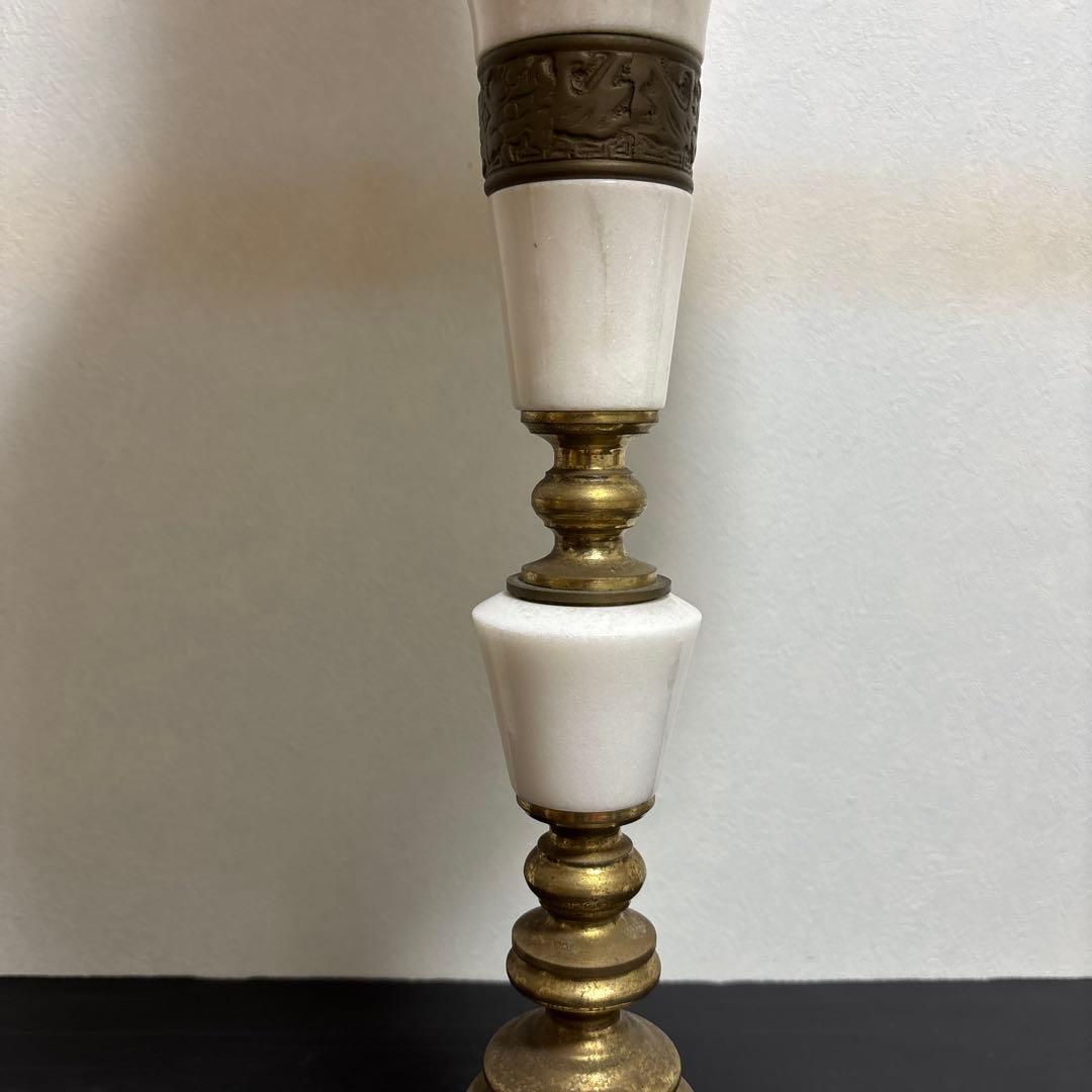 アンティークランプミルク色真鍮大理石