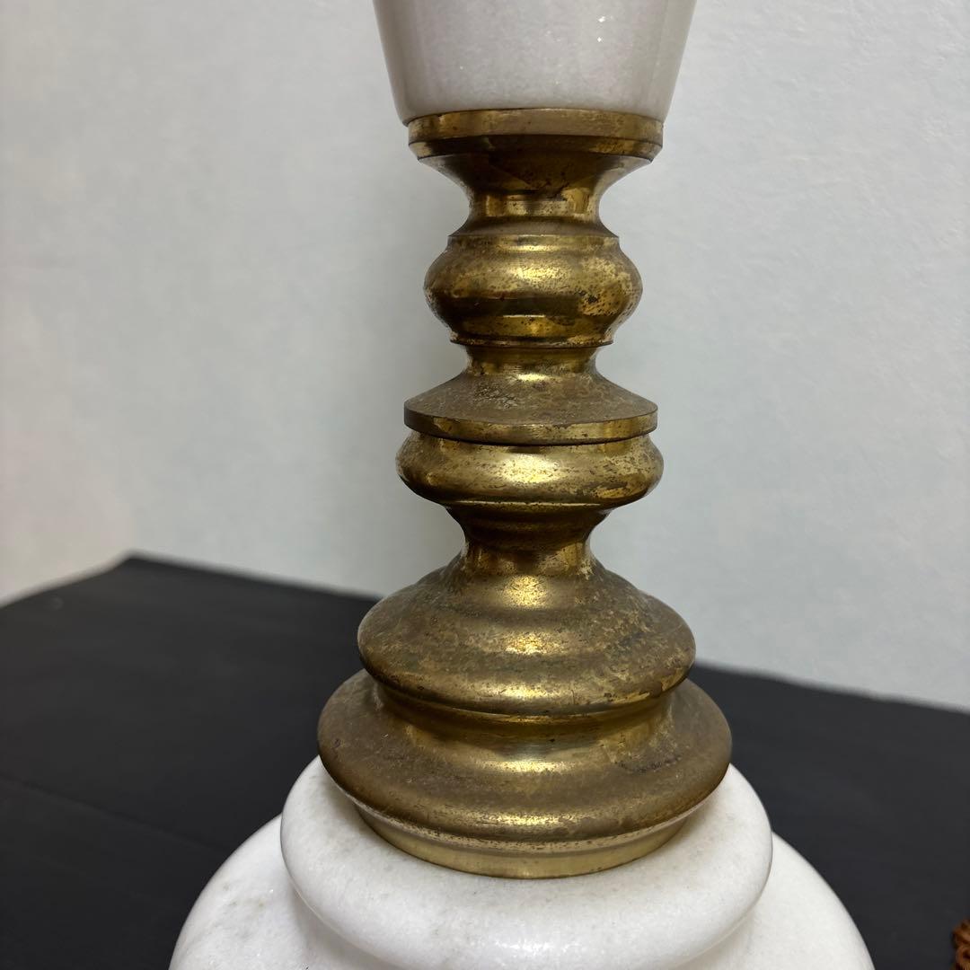 アンティークランプミルク色真鍮大理石