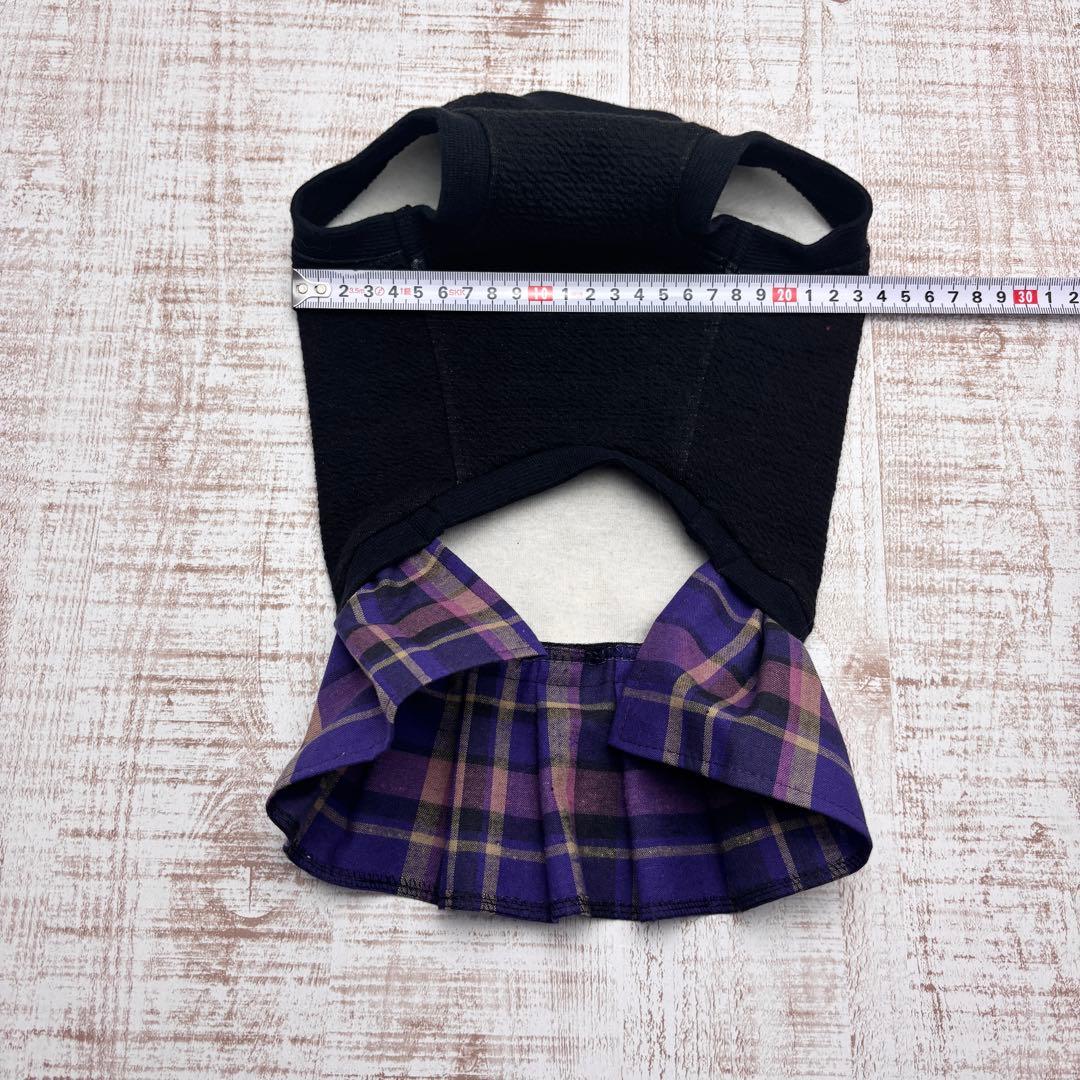 【オーダーページ】犬服　黒ダブルニット×紫タータンチェックツーピース
