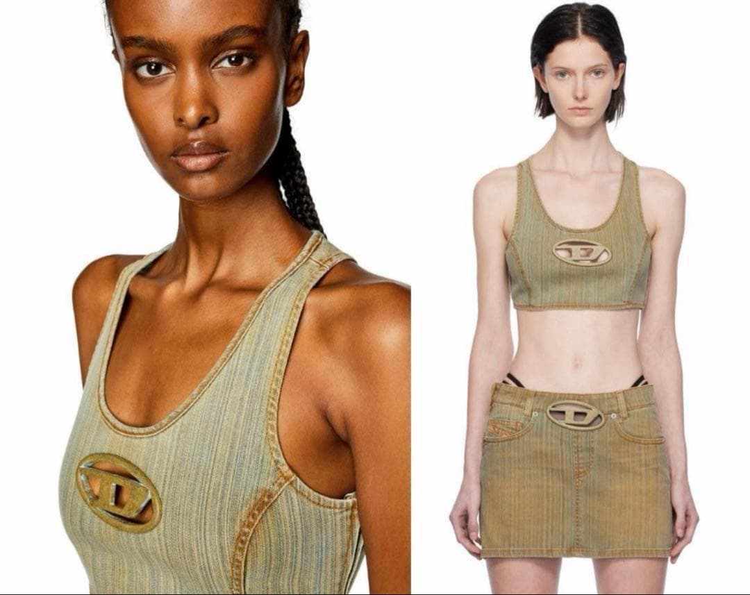 23AW ディーゼル DIESEL メタル Dロゴ 短丈 クロップドデニムトップ