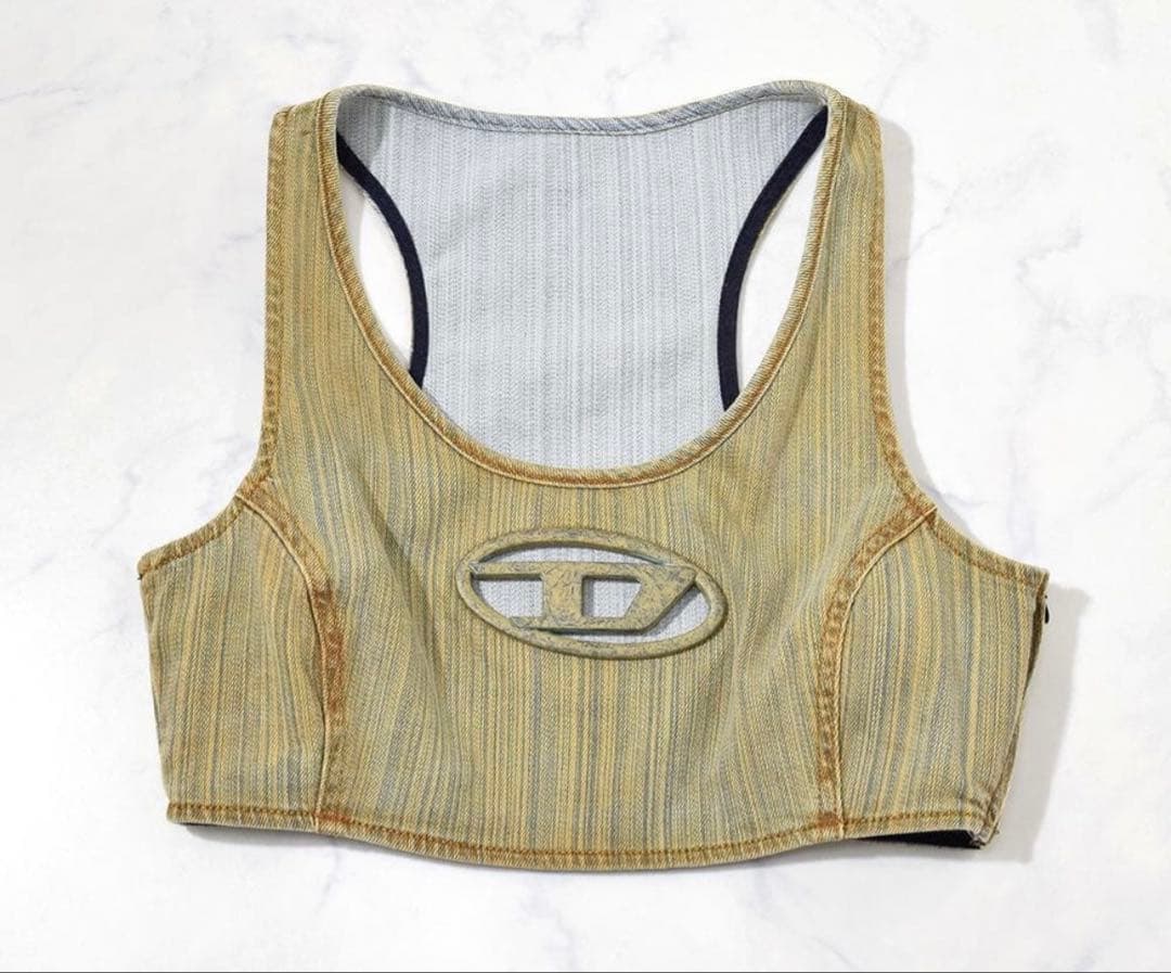 23AW ディーゼル DIESEL メタル Dロゴ 短丈 クロップドデニムトップ