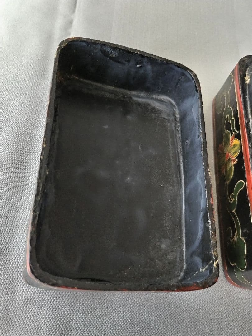 重箱 陶器蓋 草花 鹿 二段重 骨董 ヴィンテージ 時代物 中国 アジア