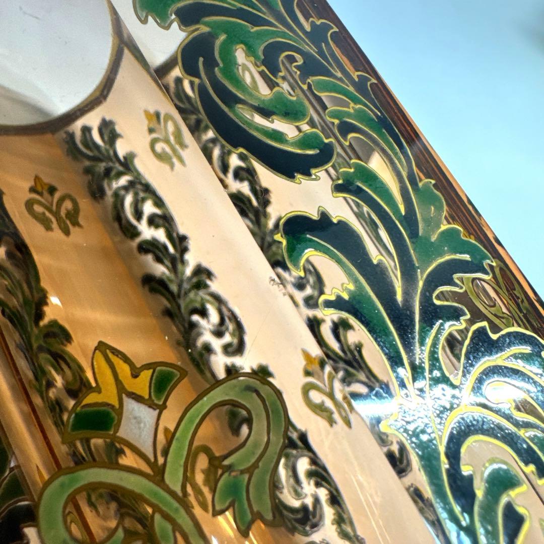 窯彩硝子 雨宮喜能登 エナメル 金彩 フラワーベース 花瓶 クリスタルガラス