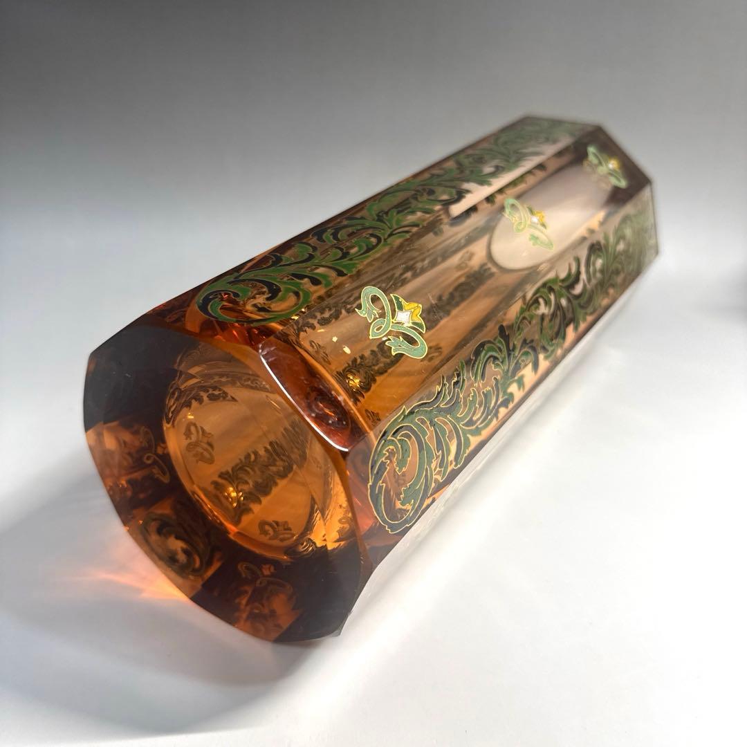 窯彩硝子 雨宮喜能登 エナメル 金彩 フラワーベース 花瓶 クリスタルガラス