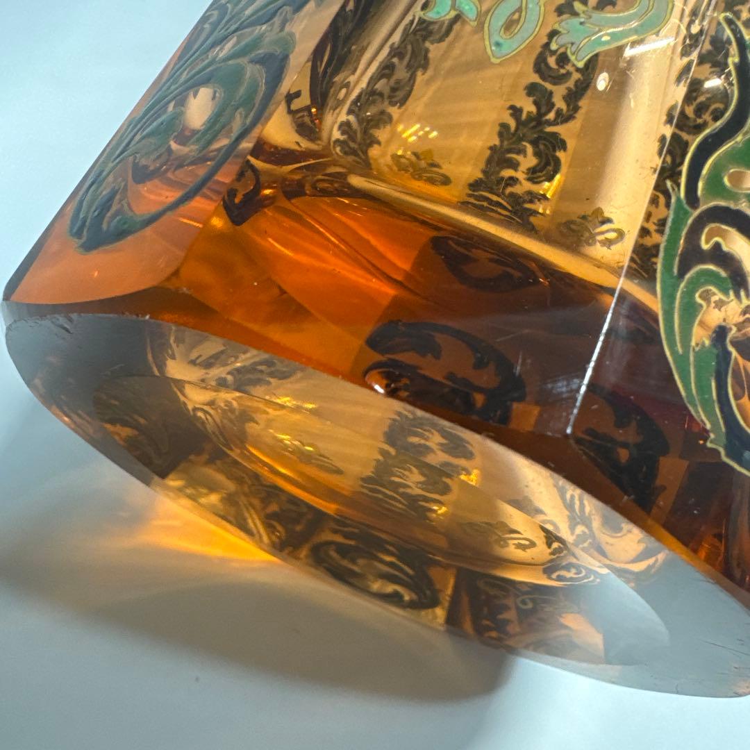 窯彩硝子 雨宮喜能登 エナメル 金彩 フラワーベース 花瓶 クリスタルガラス