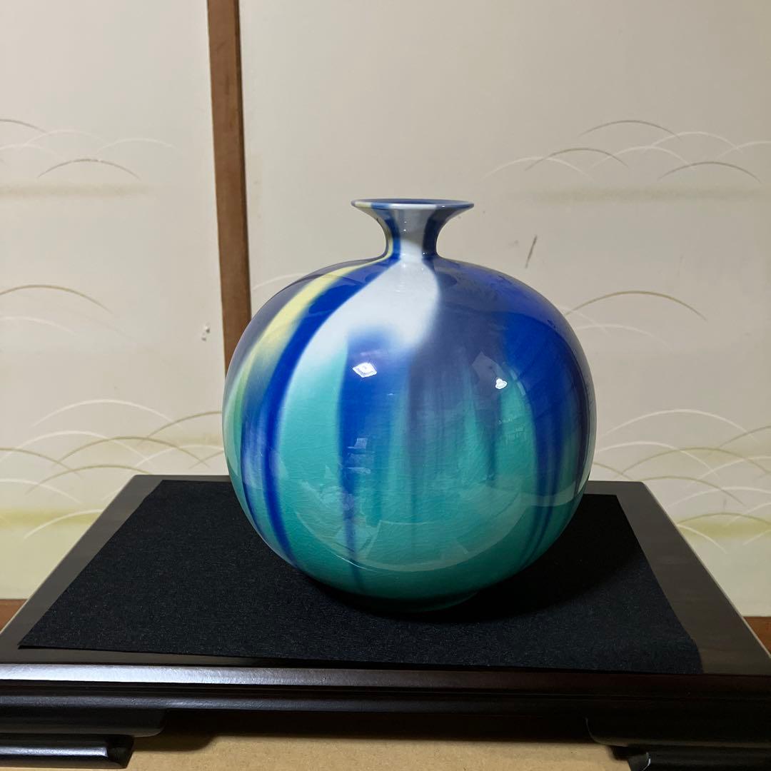 彩釉三彩壷　彩光　四代徳田八十吉　共箱付き