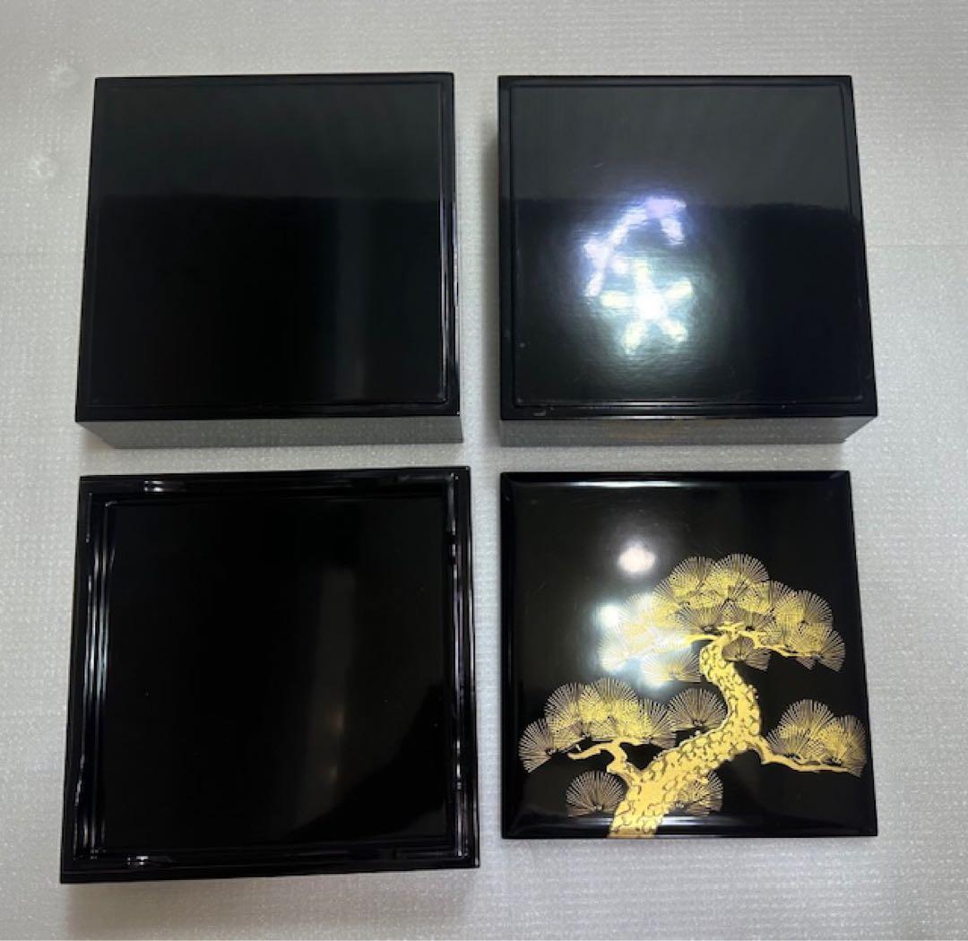重箱2 輪島漆器/木製漆器/金色松模様/三段重箱