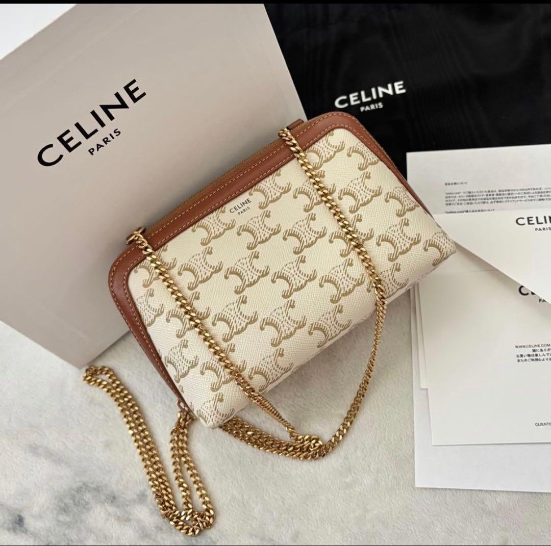 美品　セリーヌ　チェーン　クラッチ　トリオンフ　キャンバス ラムスキン