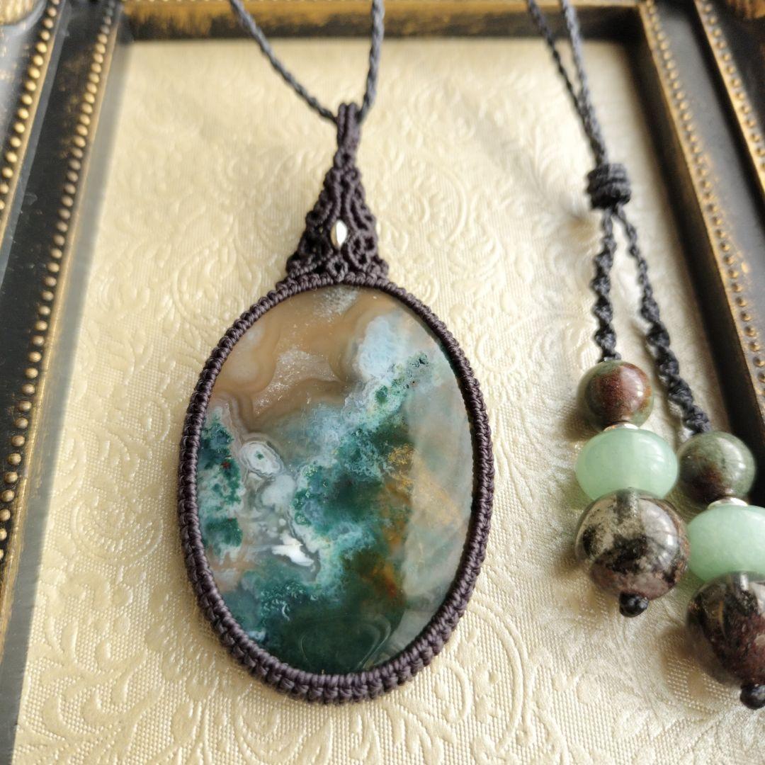 モスアゲート　マクラメ編みネックレス他1点同梱