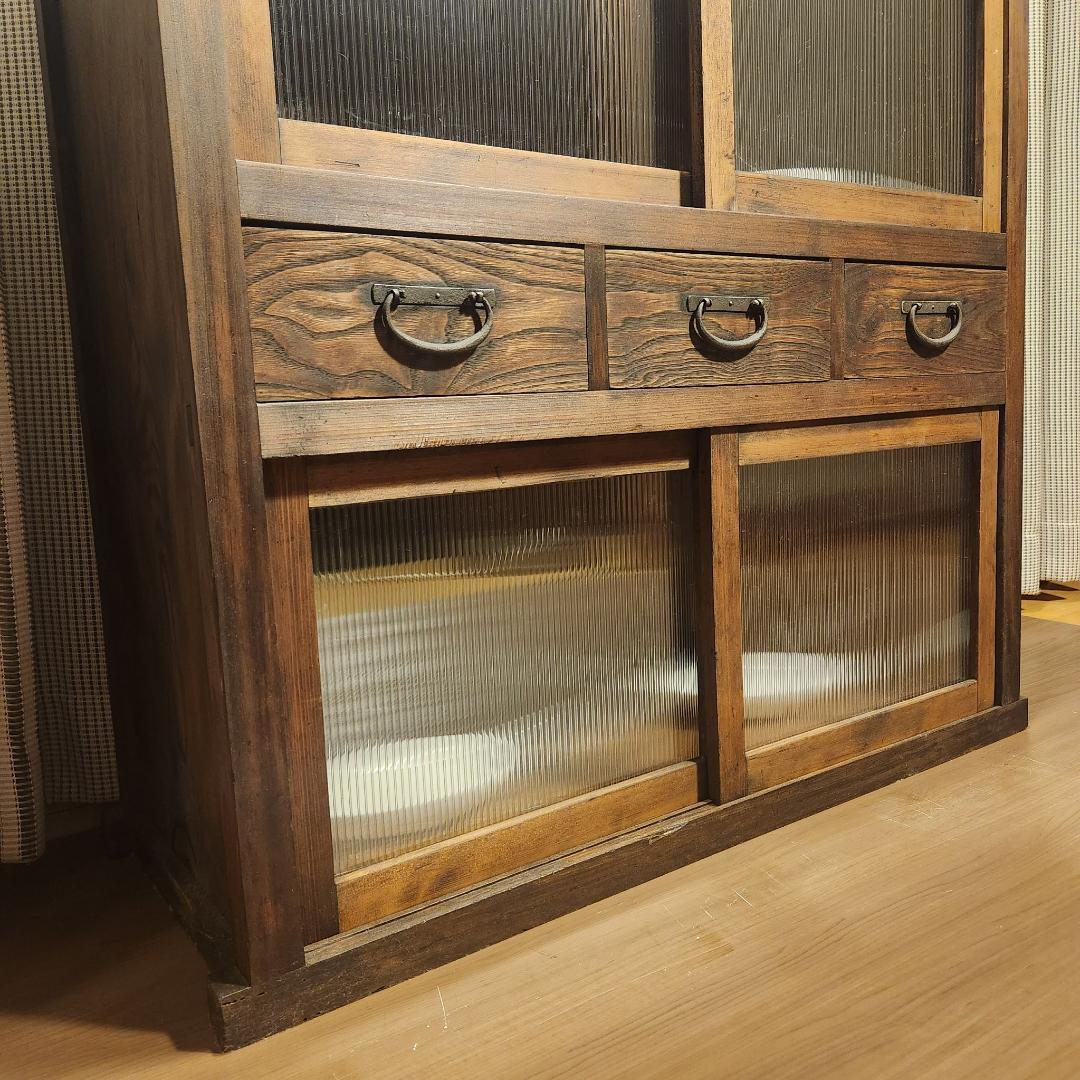 昭和レトロ 水屋箪笥 飾り棚 古家具 木製キャビネット 食器棚 時代箪笥