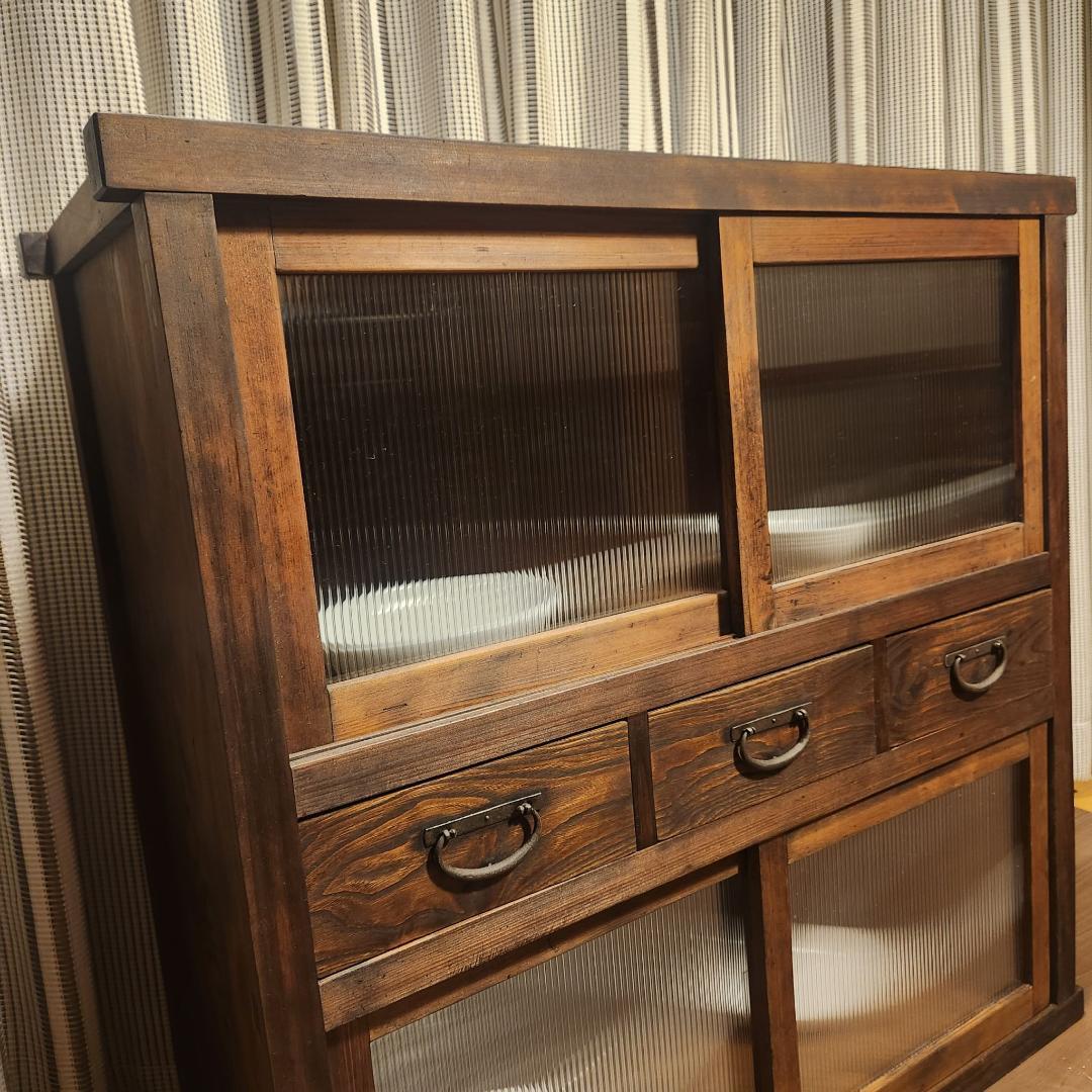 昭和レトロ 水屋箪笥 飾り棚 古家具 木製キャビネット 食器棚 時代箪笥