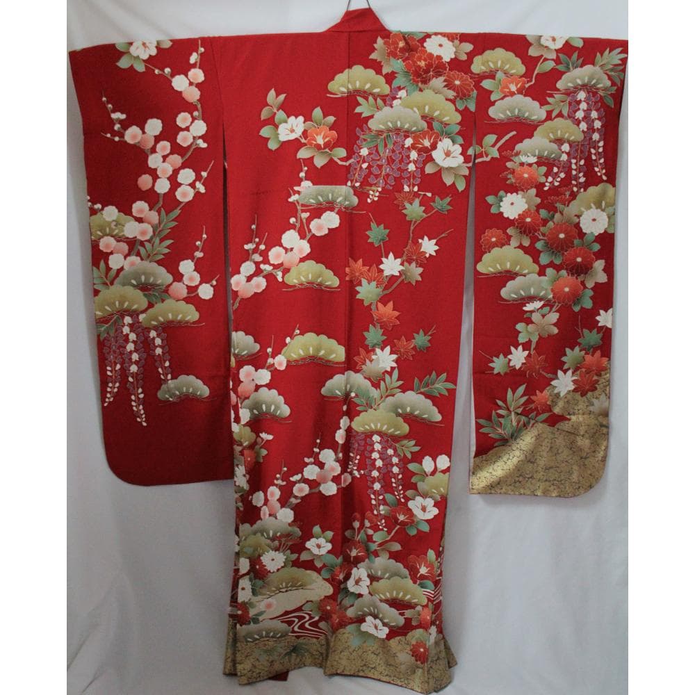 赤■シルク 定番人気■振袖5点セット 帯/帯あげ/帯じめ/伊達衿 No/RF1