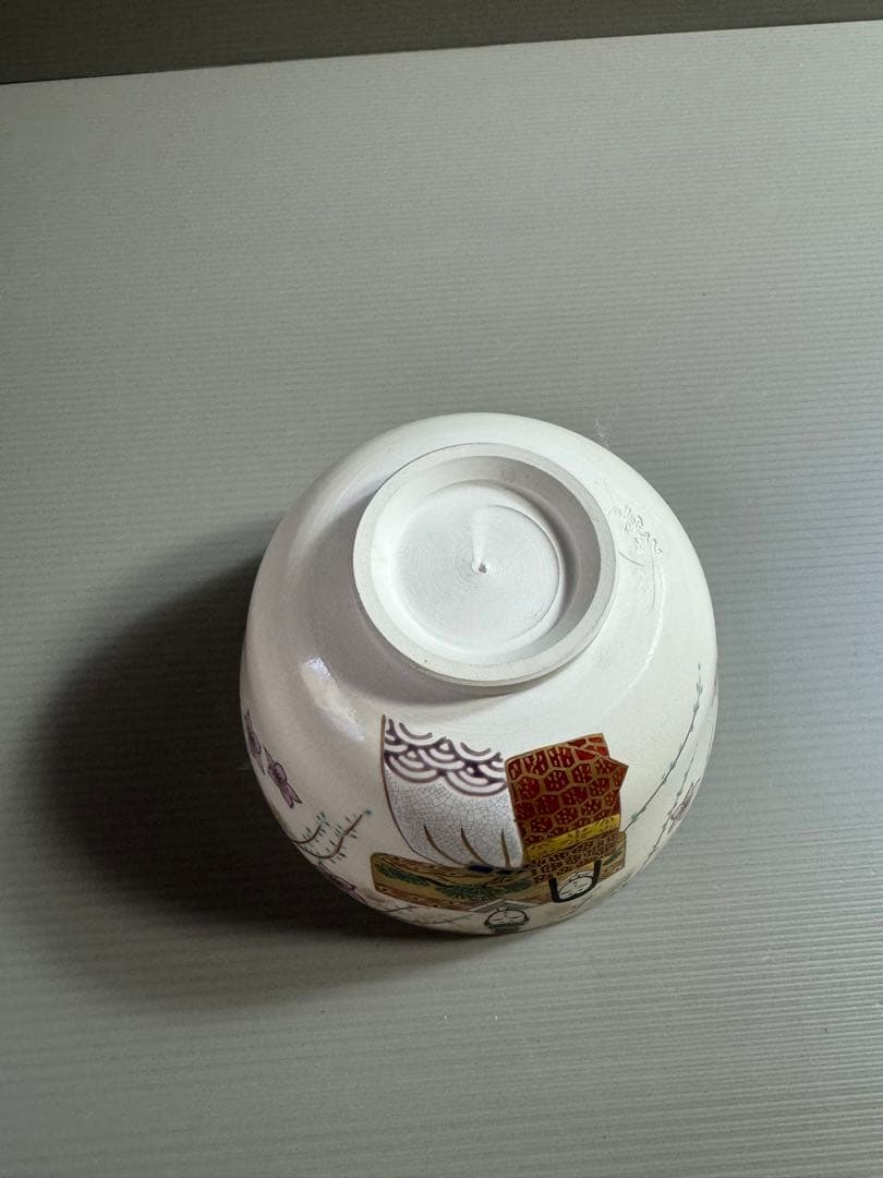 1555 清水焼　平安紫雲　色絵雛人形文　茶碗　未使用