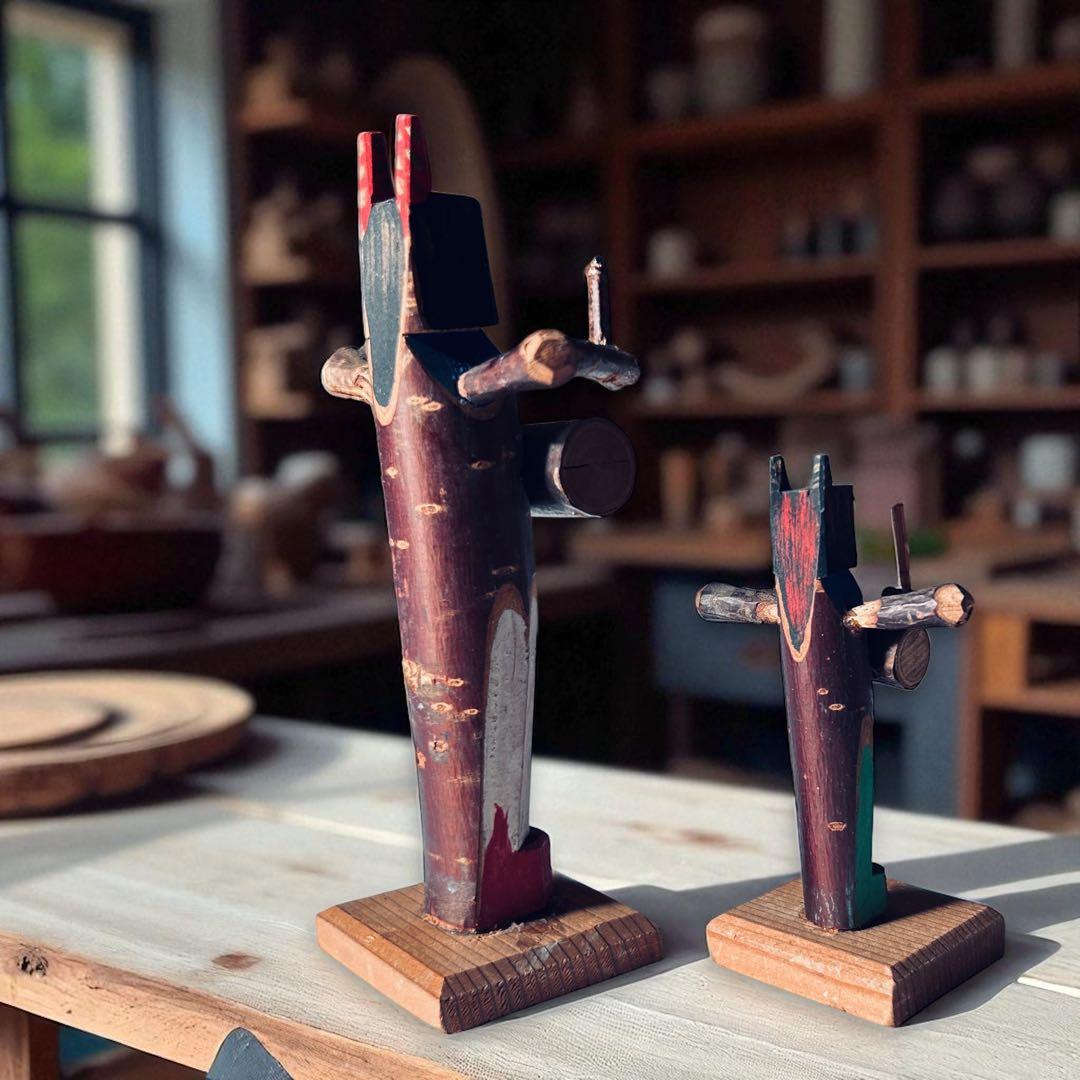 戦前廃絶古玩 秋田県角館・郷土玩具・桜人形佐々楽（ササラ）舞×2体セット