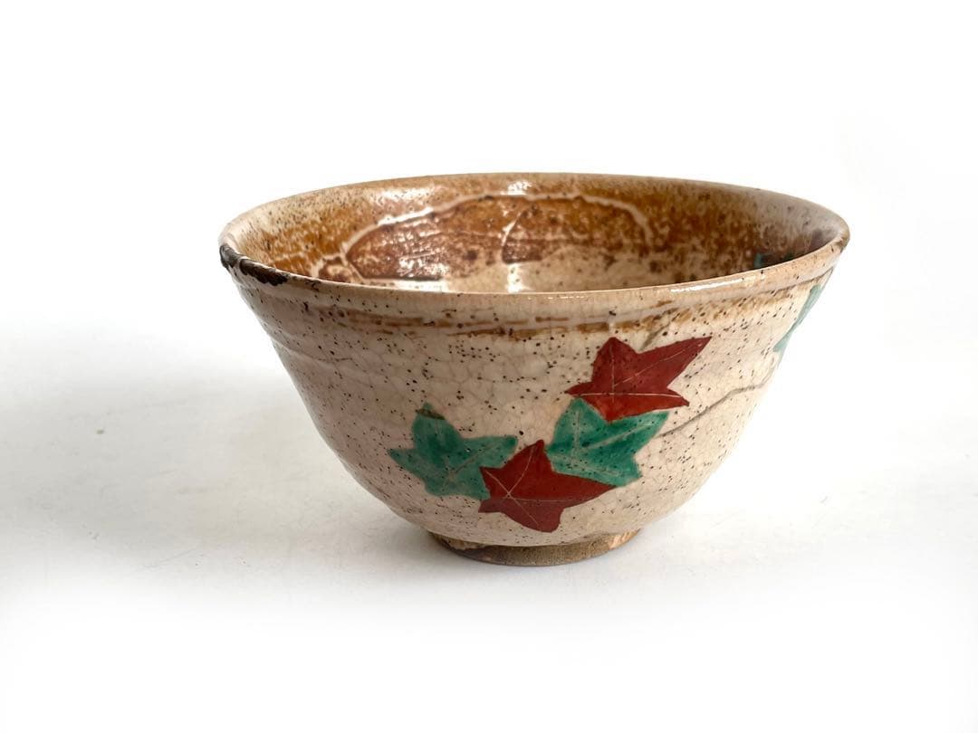 骨董　アンティーク　丸山焼　犬山焼　紅葉　もみじ　茶碗　抹茶碗　乾山　共箱