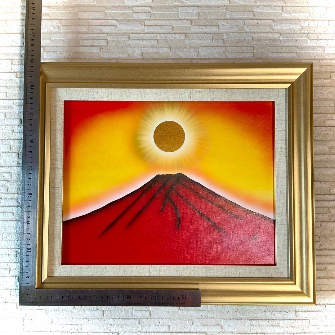 富士山絵画☆日本画新春セール☆赤富士天照大御神 商売繁盛仕事運アップ F6号