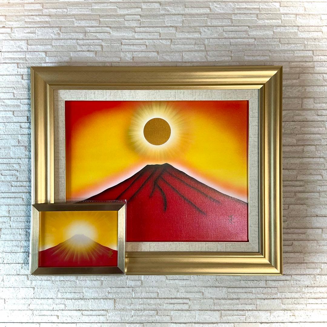 富士山絵画☆日本画新春セール☆赤富士天照大御神 商売繁盛仕事運アップ F6号