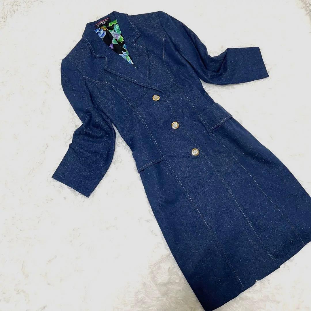 レオナール 裏地総柄 派手 シルク デニム チェスターコート ロングコート