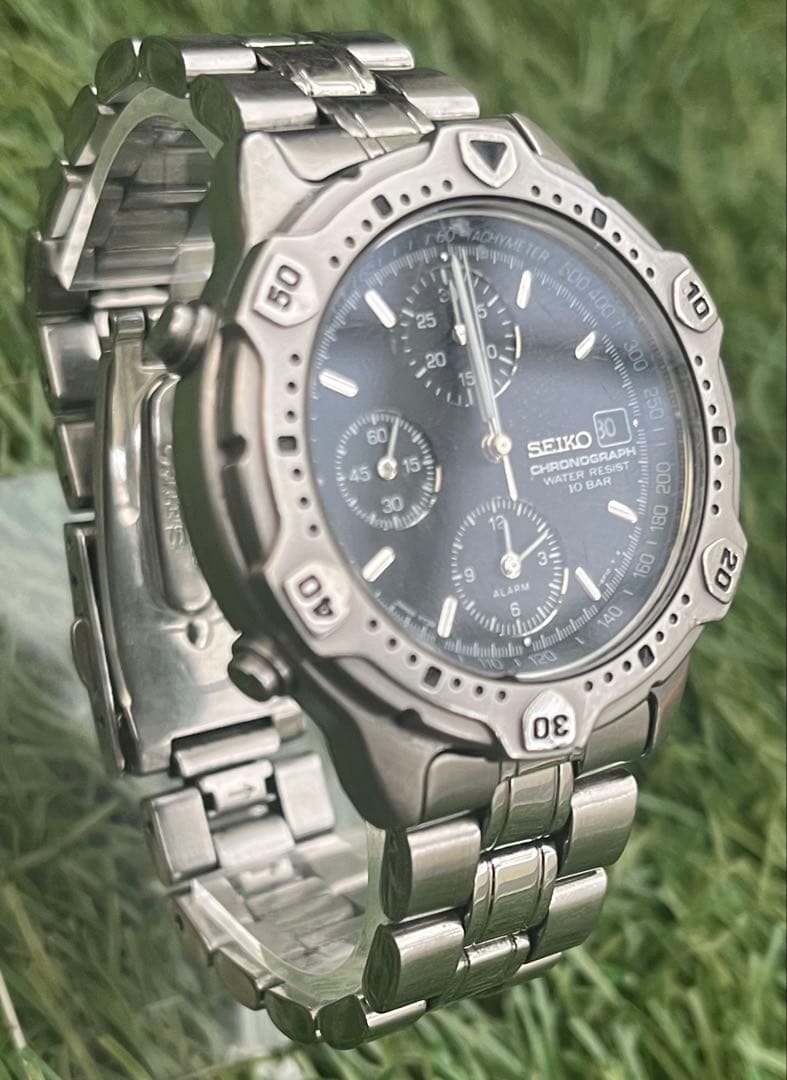 美品◎SEIKOセイコー クロノグラフデイトスピードマスター黒文字盤メンズ腕時計