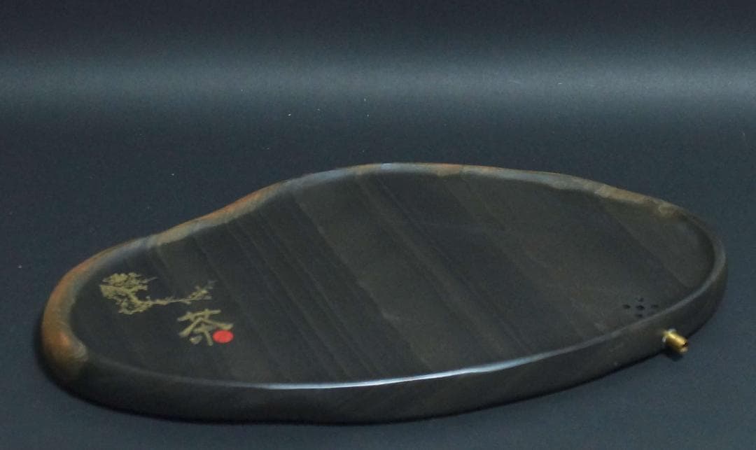 茶道具 歙州石 細工彫り茶道用茶盆 自然の形茶室飾り 美しい石目 長さ42cm