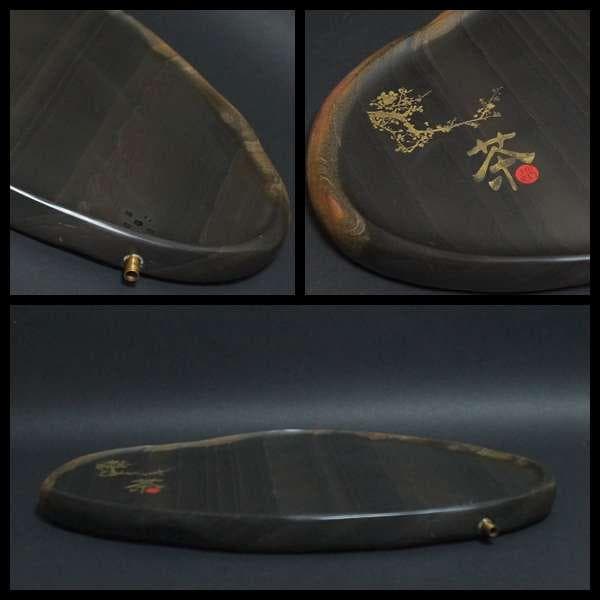 茶道具 歙州石 細工彫り茶道用茶盆 自然の形茶室飾り 美しい石目 長さ42cm