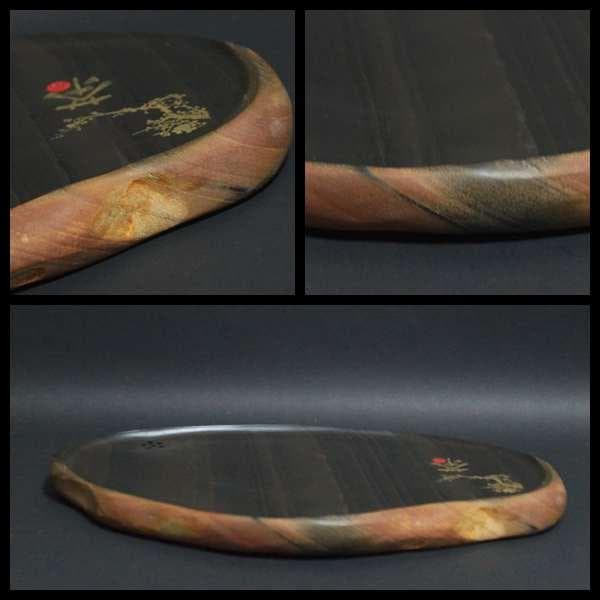 茶道具 歙州石 細工彫り茶道用茶盆 自然の形茶室飾り 美しい石目 長さ42cm