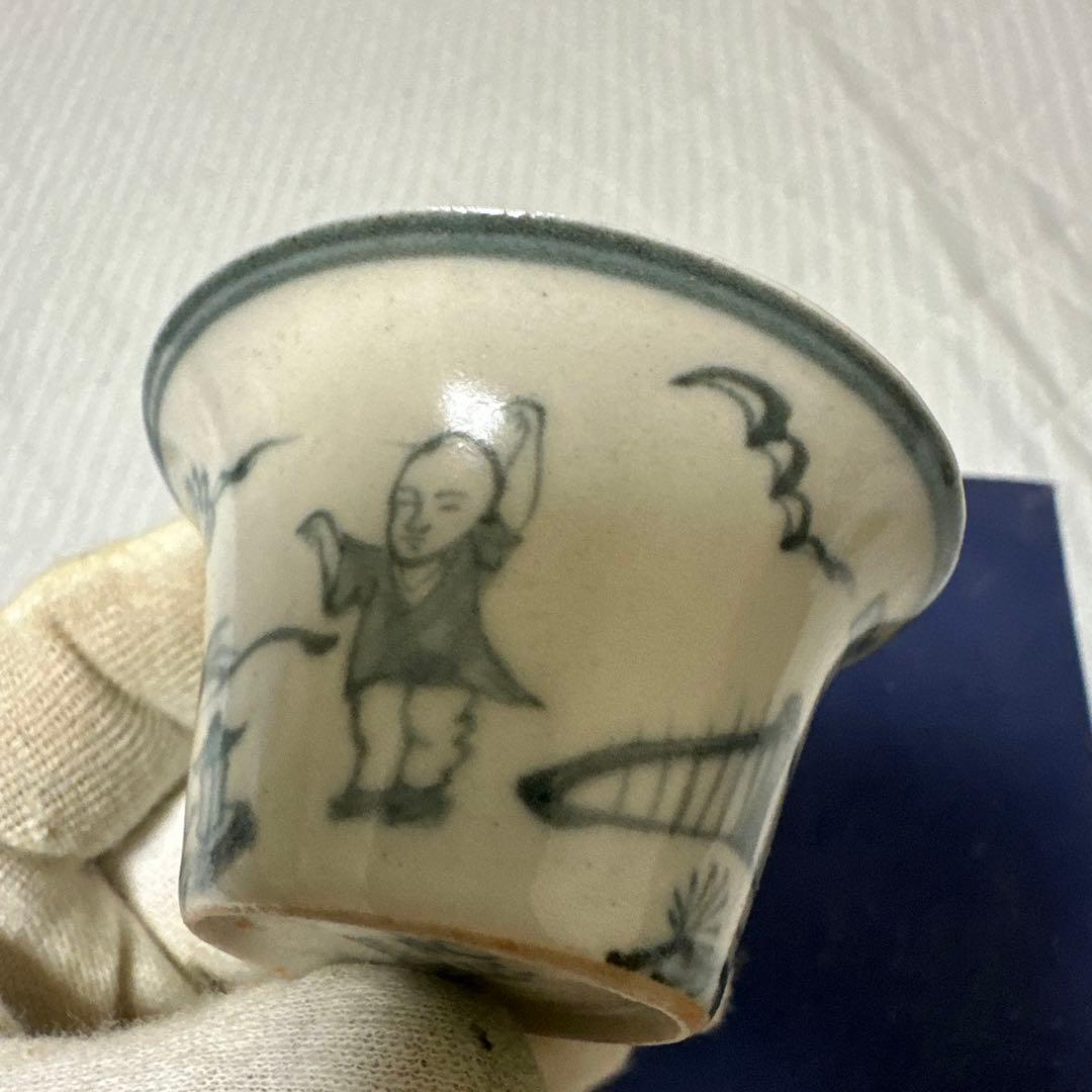 中国古玩唐物煎茶道具成化年製 染付青華 煎茶碗 四客時代物極上品 煎茶用具箱付き