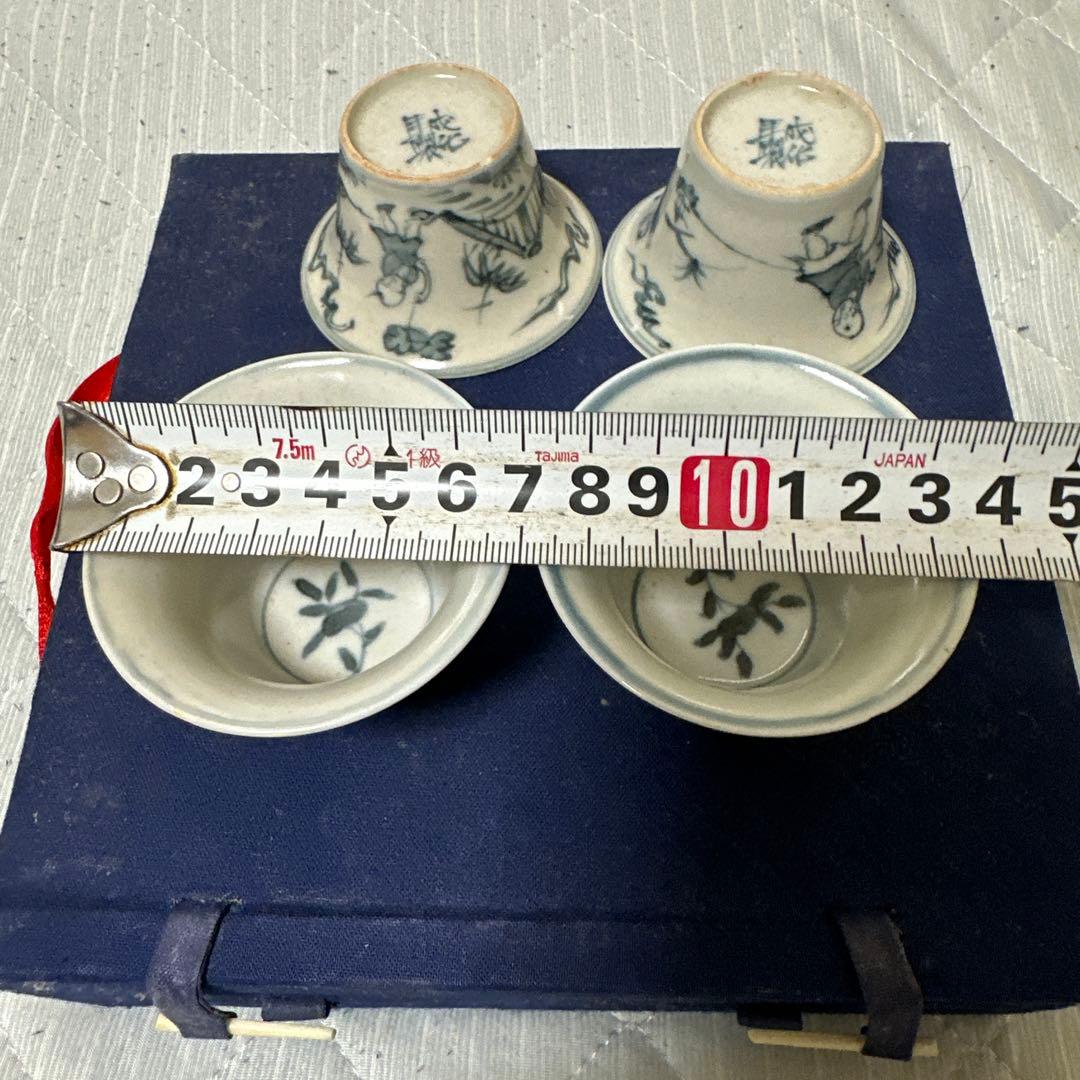 中国古玩唐物煎茶道具成化年製 染付青華 煎茶碗 四客時代物極上品 煎茶用具箱付き