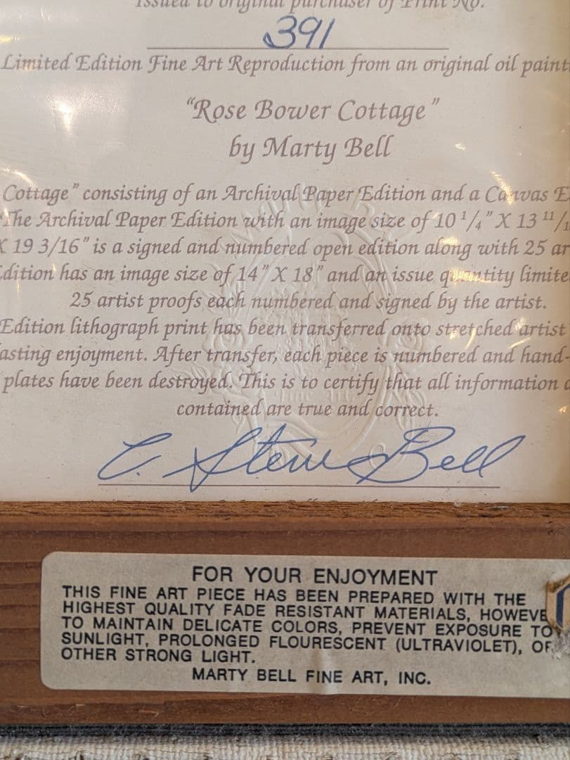 Marty Bell『Rose Bower Cottage』限定品・証明書付き