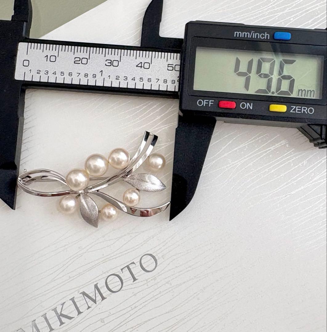 美品✨MIKIMOTO ブローチ あこや真珠 7珠 リーフM刻印 シルバー