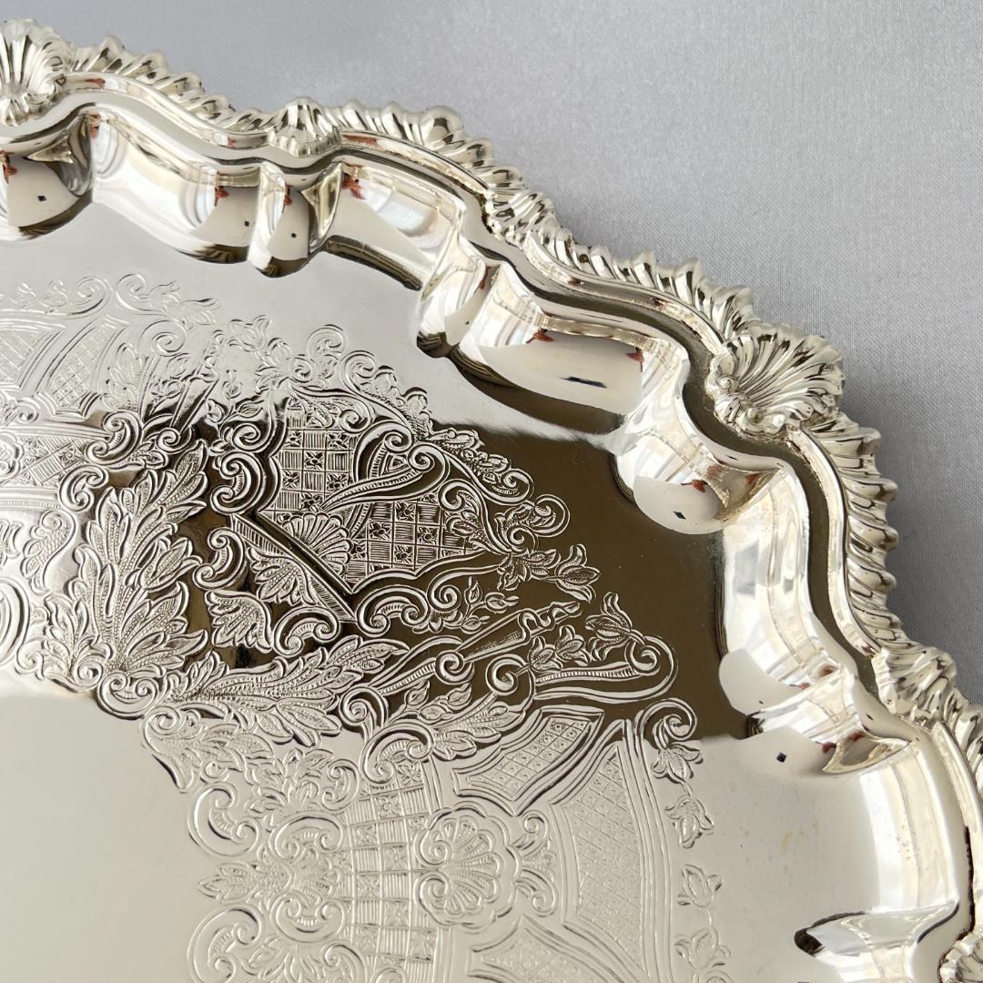 【英国】 ギャラリートレー / ドリンクトレー 26cm【シルバープレート】