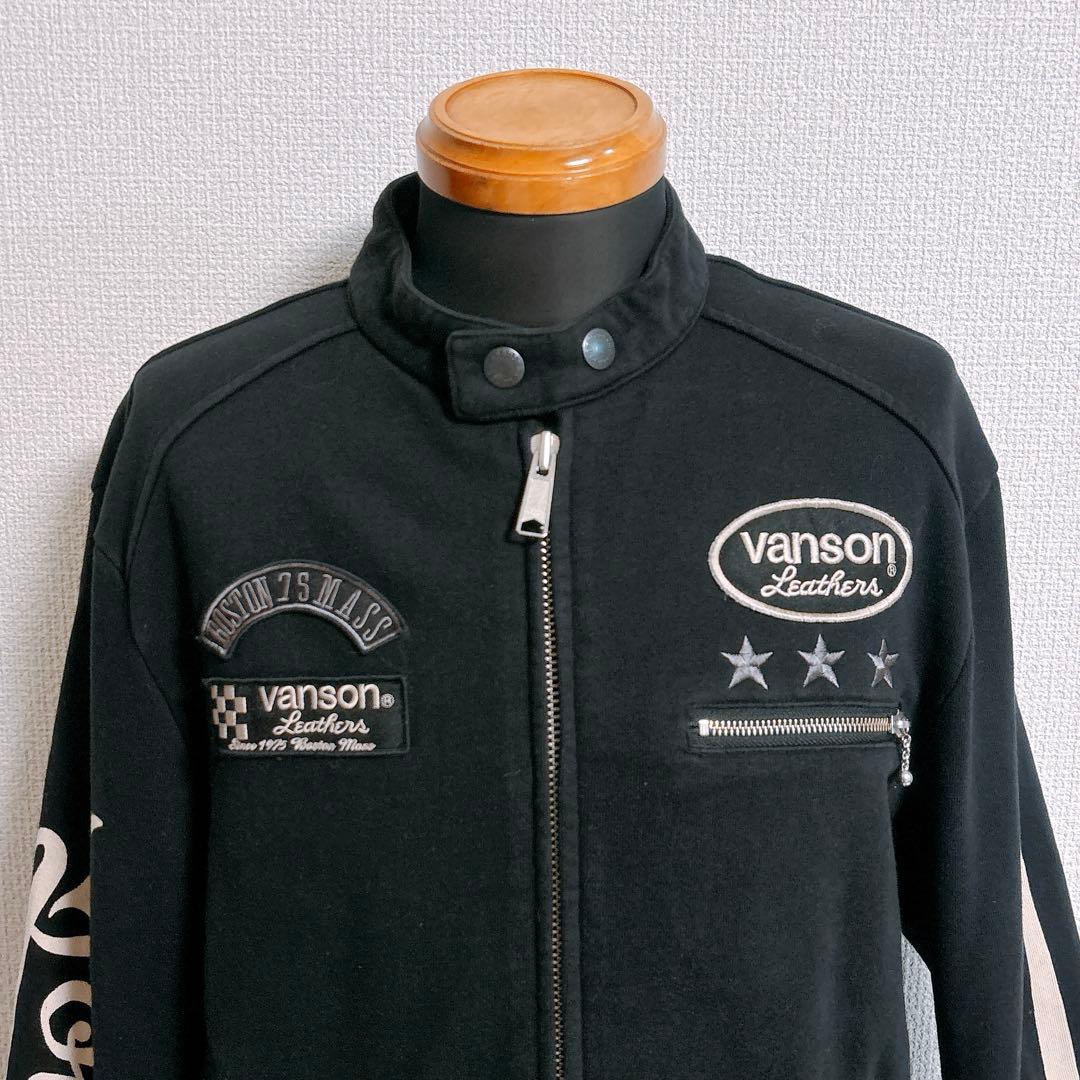 VANSON シングルライダースジャケット　ジップアップ　綿100 黒メンズL