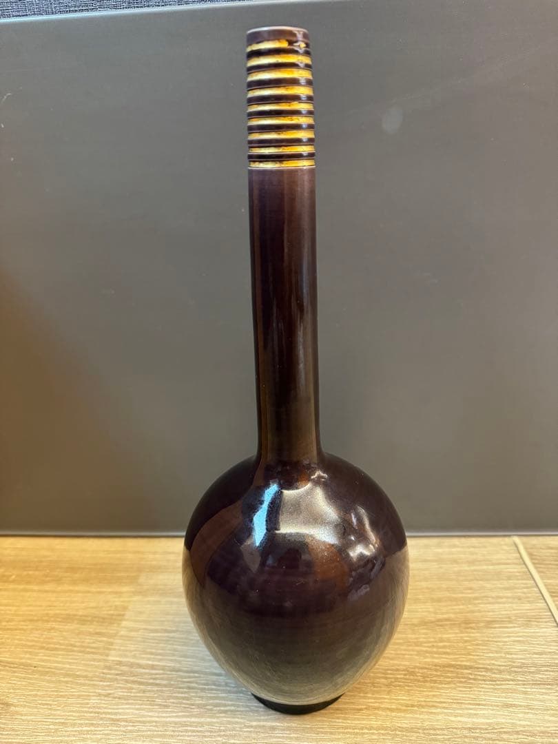 1512 【茶道具】中村翠嵐 紫交趾 鶴首花入　未使用