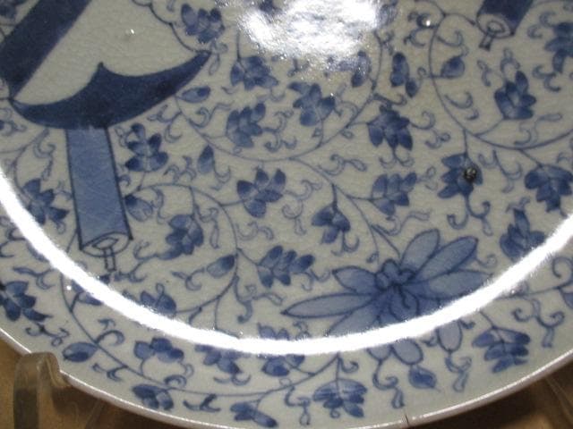 古伊万里　柿右衛門染付巻物文様皿　R34-1