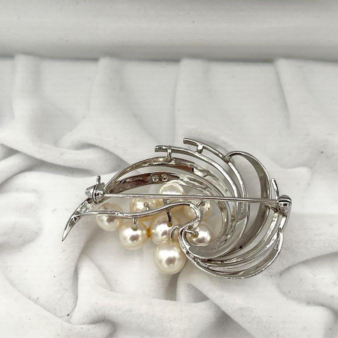 ☆美品☆ミキモト　パール　8珠　ブローチ　シルバー　皇室御用達ブラ