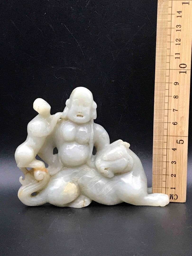 和田玉 清時代 弥羅菩薩神獣和田玉彫り 置物　鑑賞物 古玉石 唐物 (D-79)