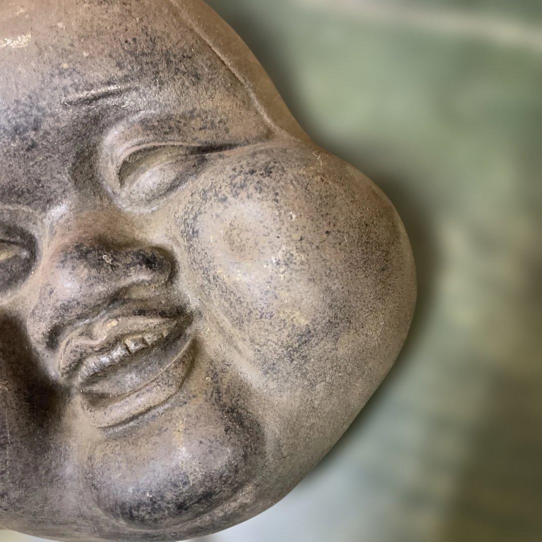 金属製オタフク　お福様ふっくらした頬　お福様のお面　骨董　美術品　重厚感あります