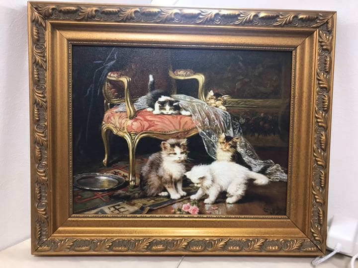 絵画 油絵風プリント アンティーク風 猫