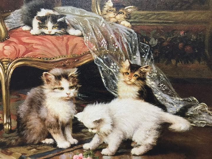 絵画 油絵風プリント アンティーク風 猫