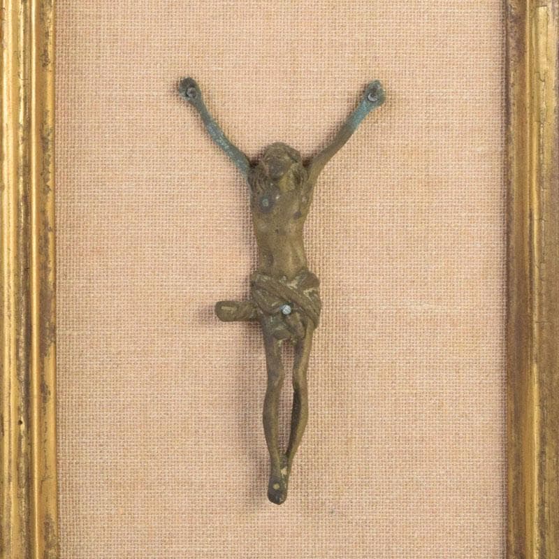 キリスト教　銅製　キリスト磔刑像　額装　C　9172