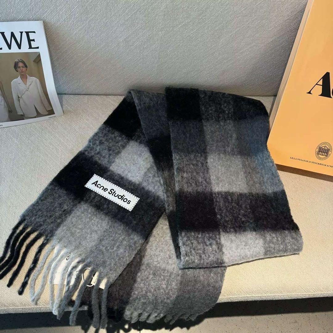 Acne Studios チェック柄マフラー ブラック