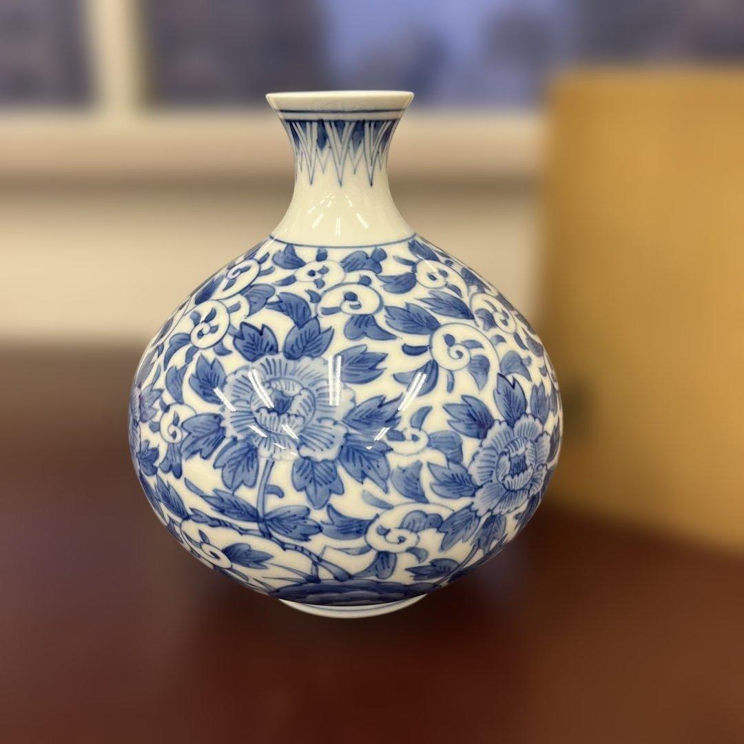 有田焼　高麗庵　清六窯　中村清見作　壺 青白花瓶 小型 木箱付き⑤