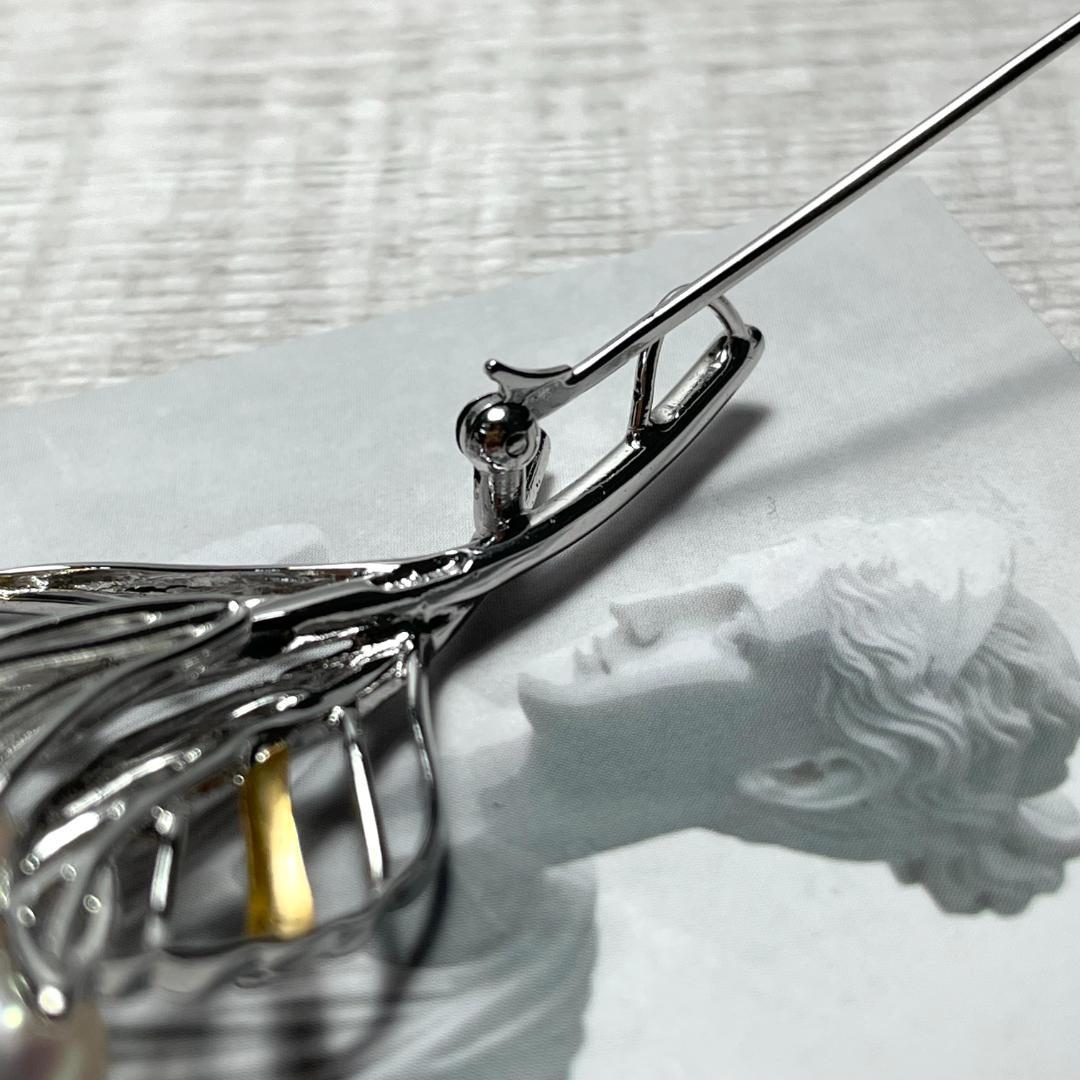 K18 シルバー パール ブローチ ピンバッチ 葉っぱ leaf