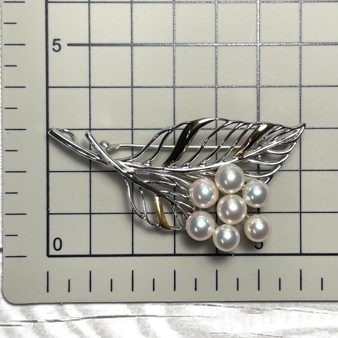 K18 シルバー パール ブローチ ピンバッチ 葉っぱ leaf