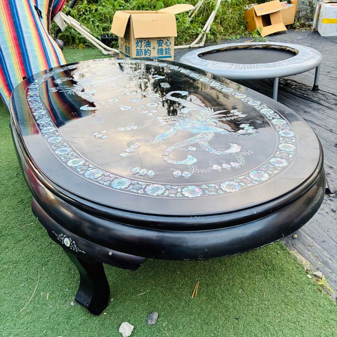 座卓 鳳凰アート 螺鈿細工 鳳凰 座卓テーブル黒 漆塗