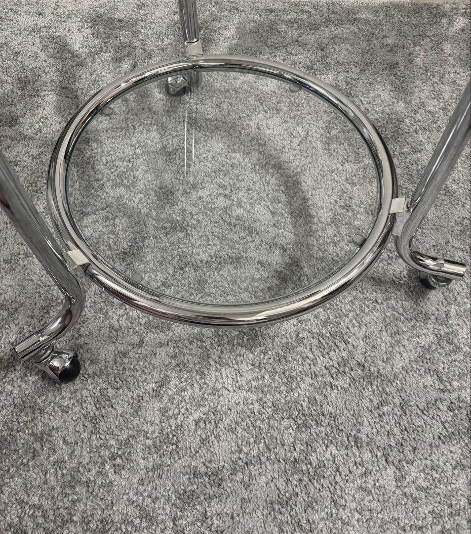 ミッドセンチュリー　テーブル　ガラス 3段サイドテーブル　モダン 机　可変式